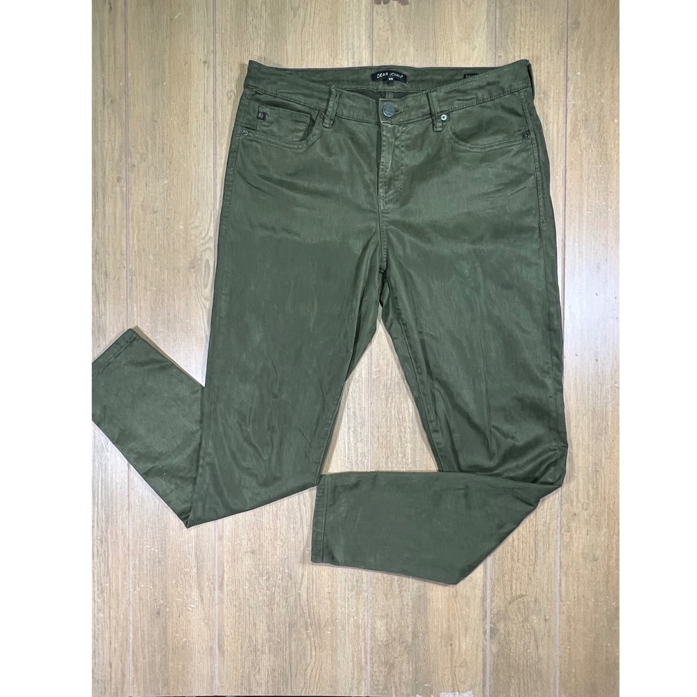 Dear John Gisele Skinny Pants Olive Green Coated Cotton Tencel Stretch 30